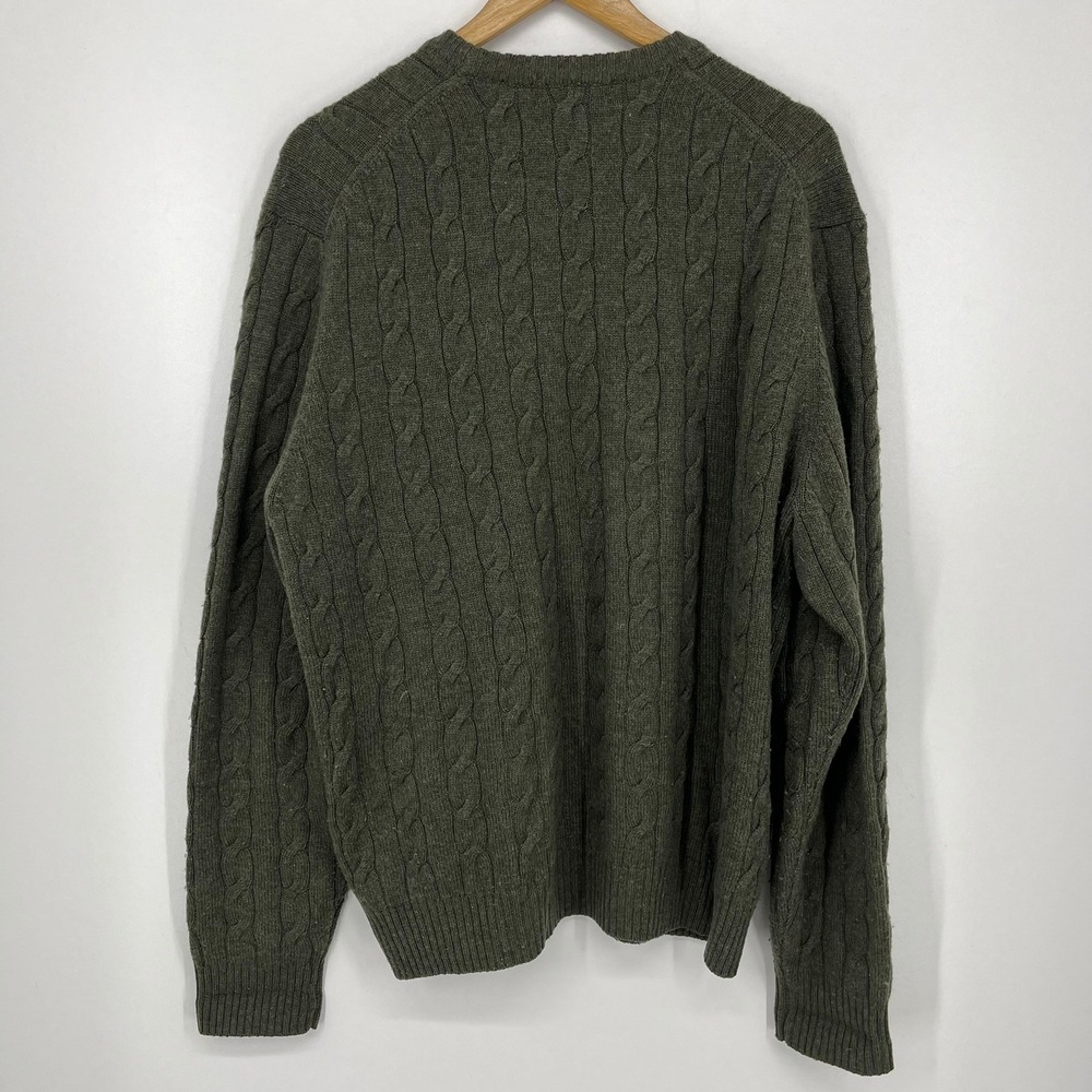 Brooks Brothers Mens Large Olive Green 100% Italian Lambswool Cable Knit Sweater - Picture 2 of 11